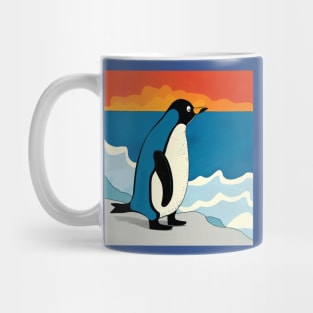 Single Penguin in snow watching the sunset Mug